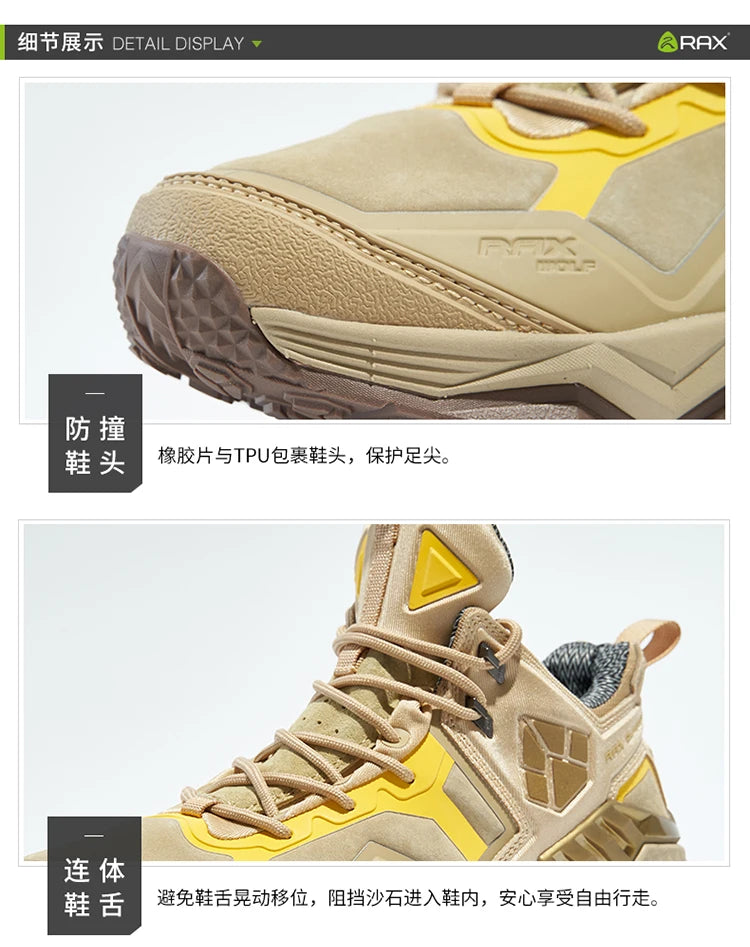 RAX Men Hiking Shoes Mid-top Waterproof Outdoor Sneaker Men Leather Trekking Boots Trail Camping Climbing Hunting Sneakers Women