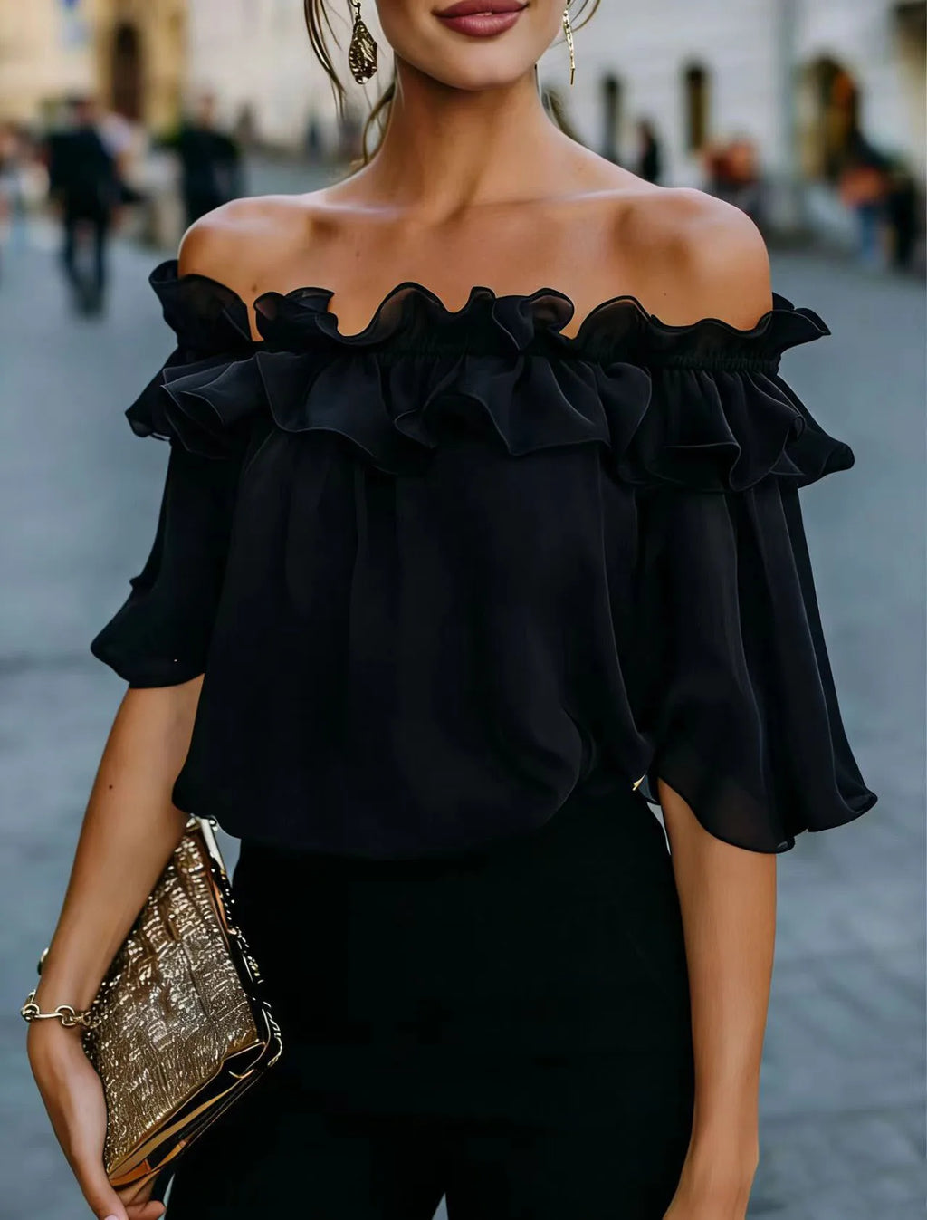 Fashion Ruffled Sexy One Shoulder Women's Short Sleeve Shirt Summer New Casual Loose Tops Female Elegant Versatile Office Shirt