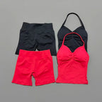 2 Pieces Sports Set Women Backless Halter Tops Fitness Tank Top High Waist Seamless High Stretch Shorts Gym Workout Sets