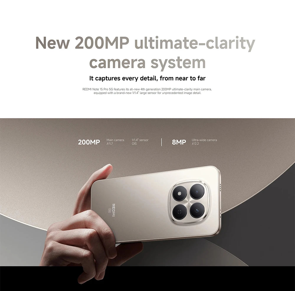 Global Version Xiaomi REDMI Note 15 Pro 5G smartphone 5G 6.83" 6580mAh 45W charging 200MP main camera IP66 IP68 IP69 IP69K