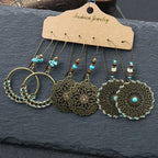 Boho 3Pcs/set Ethnic Leaf Bronze Earrings Set Vintage Hanging Earrings for Women Gypsy Statement Jewelry Accessories Pendientes