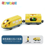 wooden Electric car set Magnetic Electric Train with Little Doll Diecast Slot Toy set Compatible Railway Wood Track Rail Train