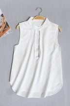 #2503 Woman Tops And Blouses Sleeveless Shirt Women Summer Thin Vest Pullover Button Basic Top Chiffon Red White Black Polo Neck