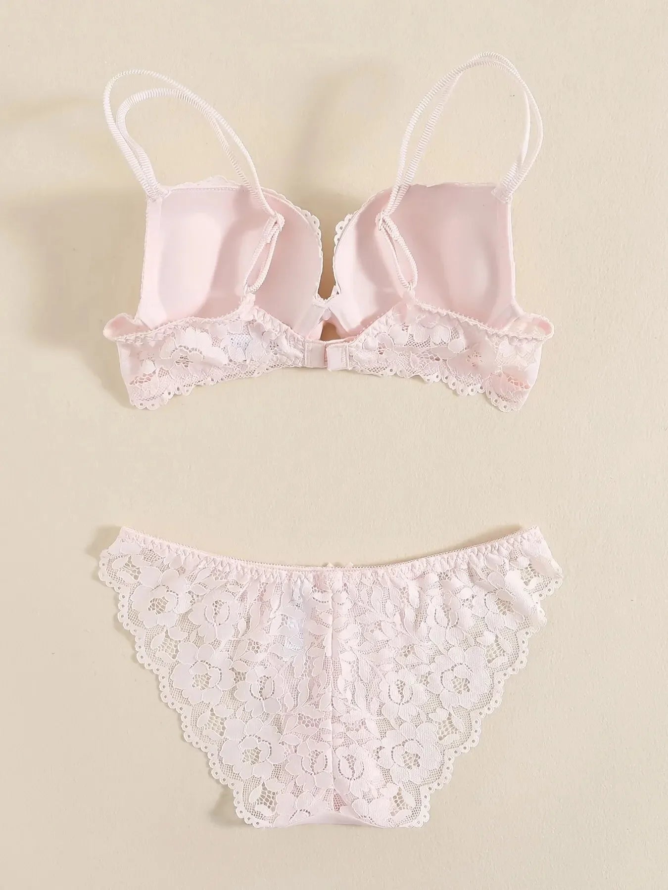 1 Set Elegant Lace Embroidery & Breathable Fabric Lingerie Set: Push-Up Bra, Drop Waist Sheer Panty - Ultimate Valentine's Day