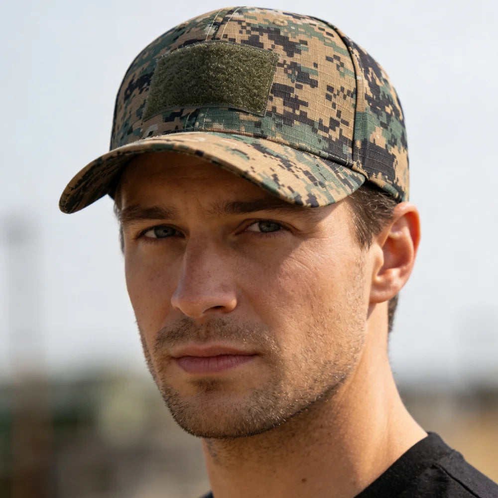 Men's Camouflage Tactical Baseball Cap With 3 Velcro Patches Military Camouflage Hat Cap For Outdoor Jugle Fishing Hiking Caps