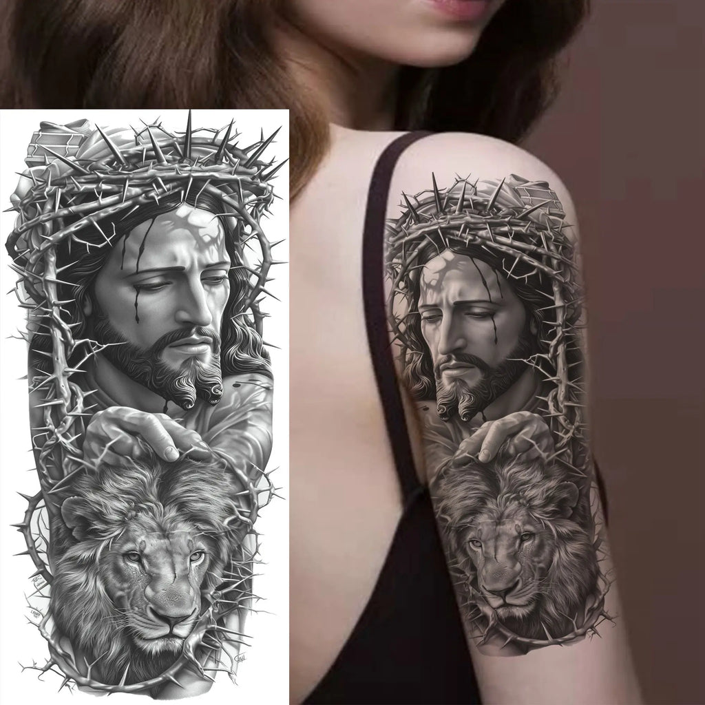 1 Sheet Realistic Jesus Holy Mother Pray Temporary Tattoos For Men Women Adults Long Lasting Waterproof Temp Fake Tattoo Sticker