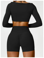 Hearuisavy Summer Casual Quick Dry Sportswear Women Square Neck Gym Top Women Fitness Sports Crop Top Long Sleeve Yoga Clothing