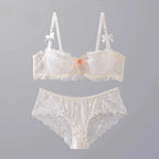 MOYISU Summer Lingerie Set Sheer French Lace Minimiser Bra Briefs Ultra Thin Sexy Women's Underwear Big Bust Sexy Tushy & Panty