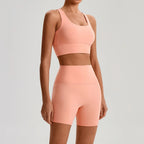 Buttery Soft Nylon Yoga Set Crisscross Back Sports Bra High Waist Biker Shorts 2 Piece Gym Set Workout Outfit Women Activewear