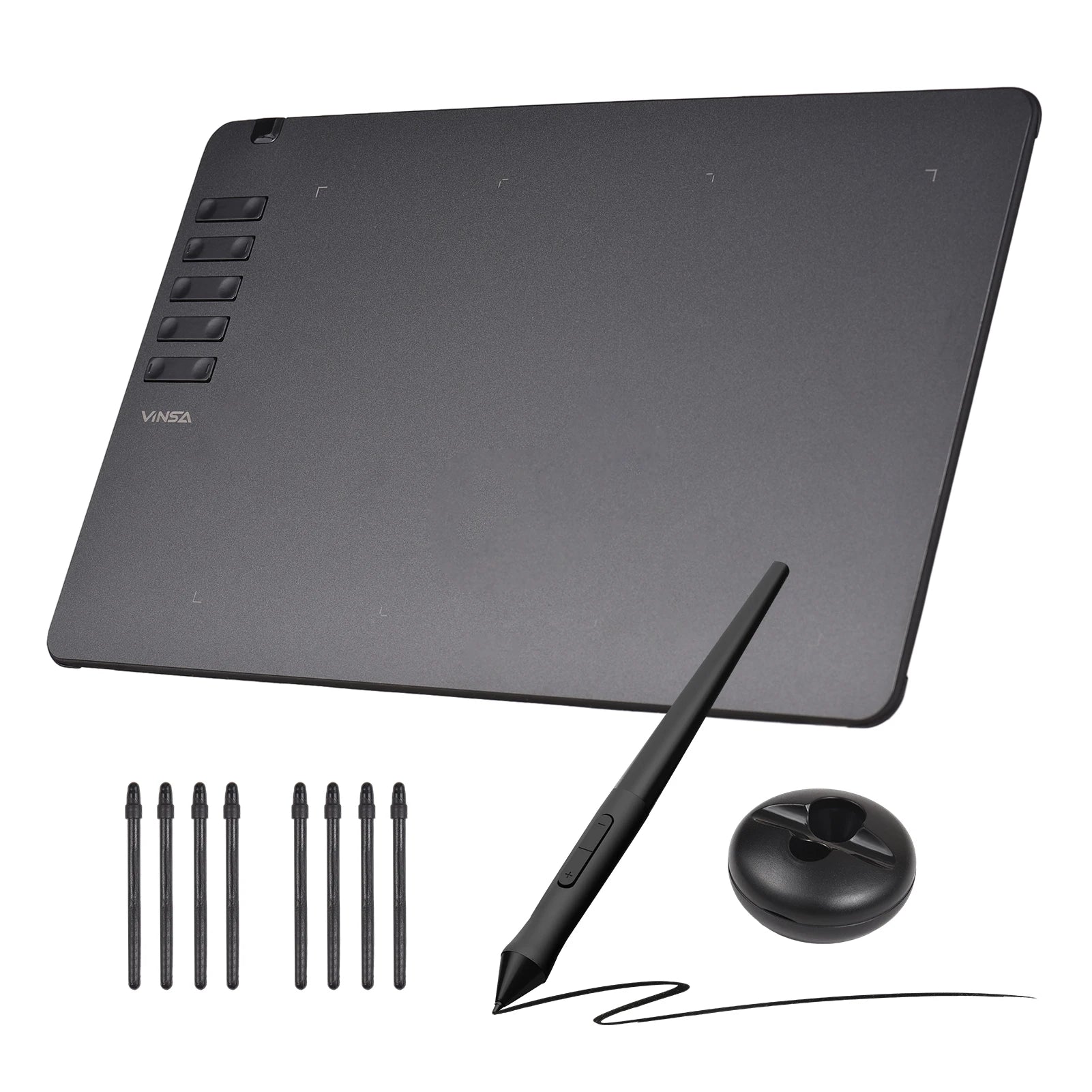 VINSA T1161 Graphics Drawing Tablet Ultra-thin Art Creation Sketch with Battery-free Stylus 8 Pen Nibs 8192 Levels Pressure