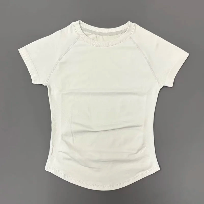 Sport Short Sleeve Top Women Running Sports T Shirt Summer Short Sleeve Round Neck Breathable Gym Vest Yoga Fitness Top