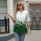 Summer Shirts Women Lace Patchwork Short Sleeve Blouse Flower Print Clothing Fashion Street Casual Daily V-Neck Button Tops 2025