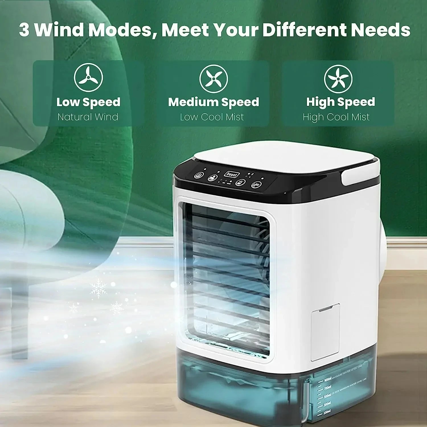 Quiet 3-Speed Portable Air Conditioner Mini Evaporative Cooler Humidifier for Bedroom