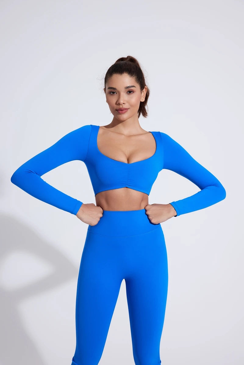 QINACTIVE Women Yoga Shirts Crop Top Long Sleeves Shirts for Women Yoga Sports Fitness Gym Clothes Workout Tops