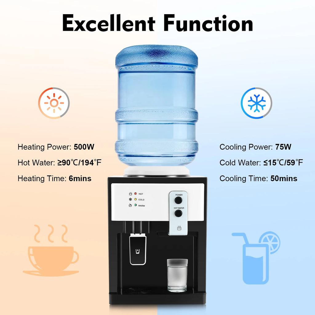 500W Electric Hot and Cold Water Cooler Dispenser 220V Countertop Water Cooler Dispenser 4.5-18.9L Water Dispensers Cooler Water