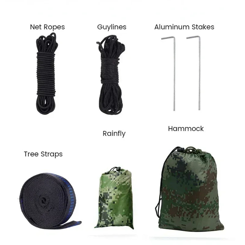 260x140cm Camping Hammock Double Size Parachute with Mosquito Net Rain Fly Tarp Lightweight for Hiking Travel