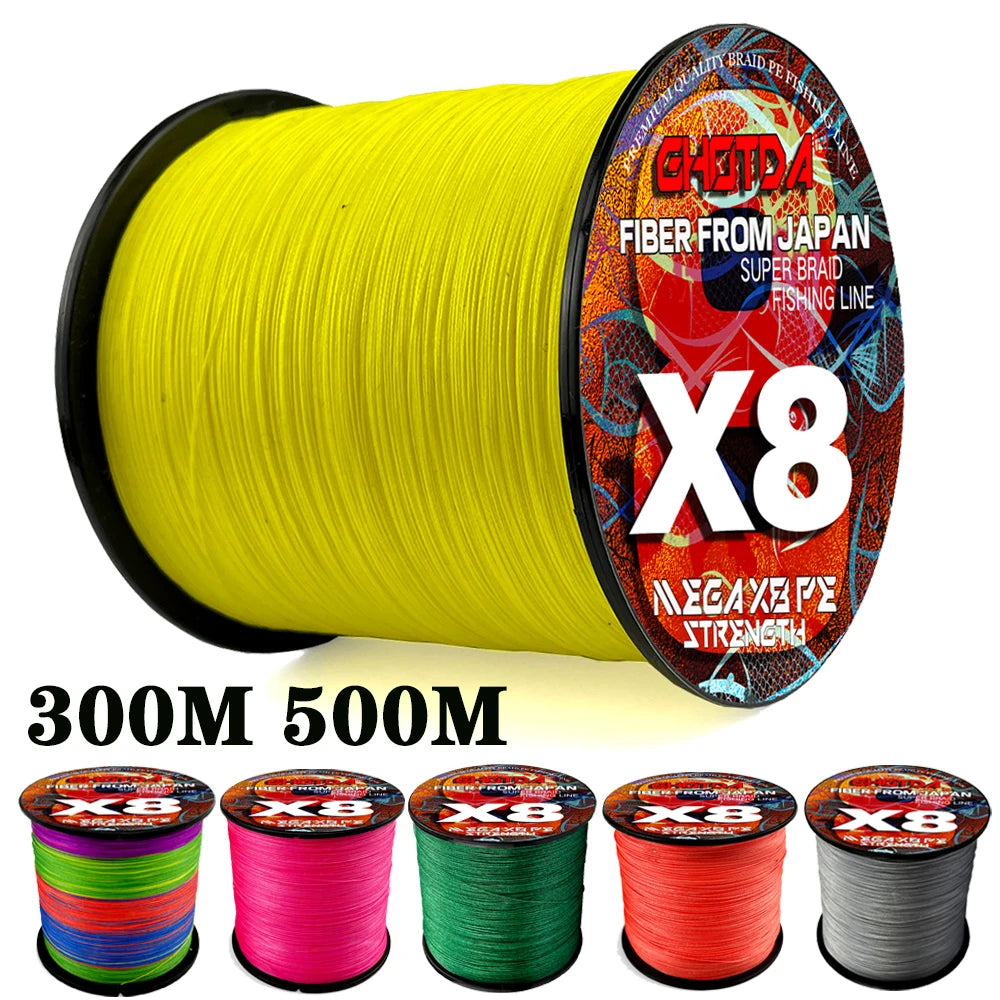 8 Strands Multifilament Fishing Lines Sea Wire Fly Carp Braided Line X8 Spinning Lure Fishing Cord for Bass 300m/500m 18lb-78lb Main image