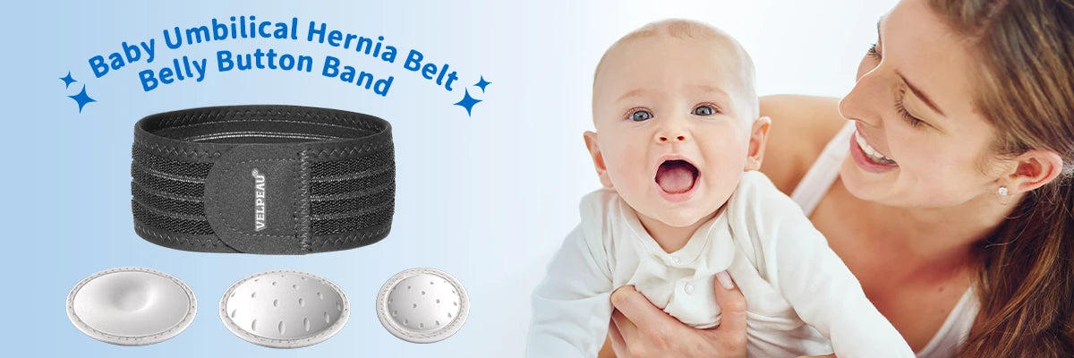 VELPEAU Baby Belly Hernia Belt with 3 Compression Pads, Umbilical Hernia Band Belly Button Abdominal Binder for Infant Newborn
