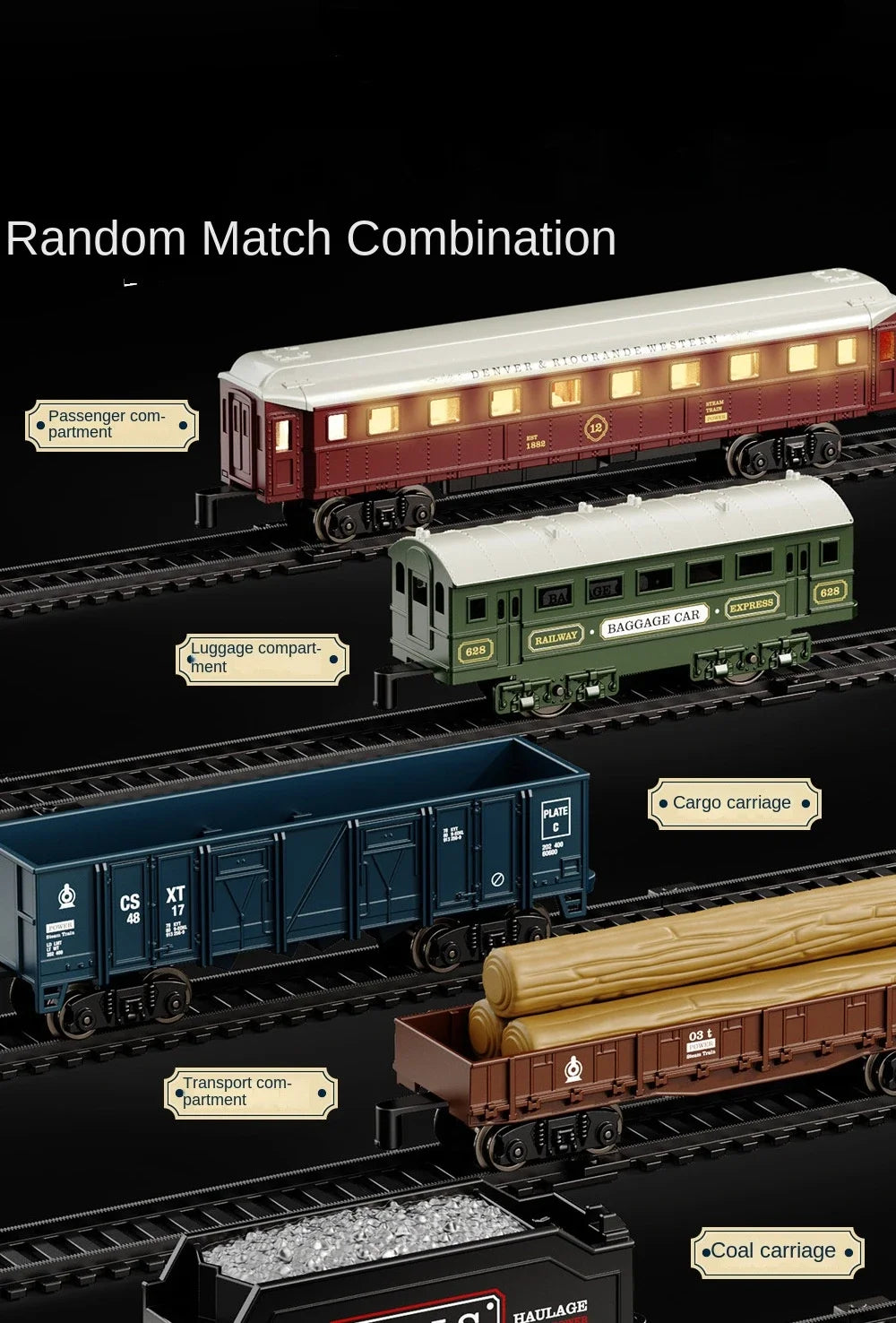 Kids Retro Electric Steam Train Rail Toys Classical Railway Freight Train High-Speed Tracks Train Model Boys Toys Christmas Gift