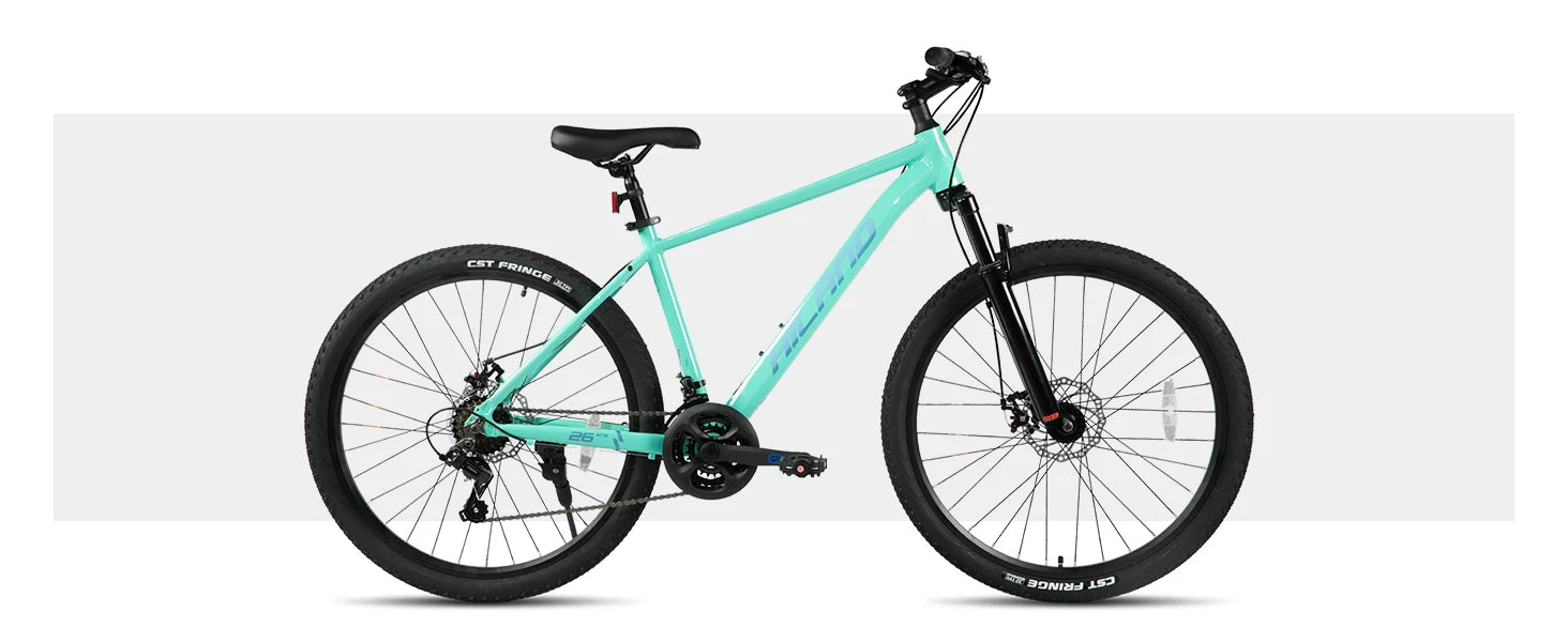 HILAND 26 inch aluminum alloy mountain bike for men and women, 21 speed bike with mechanical disc brakes, front suspension fork