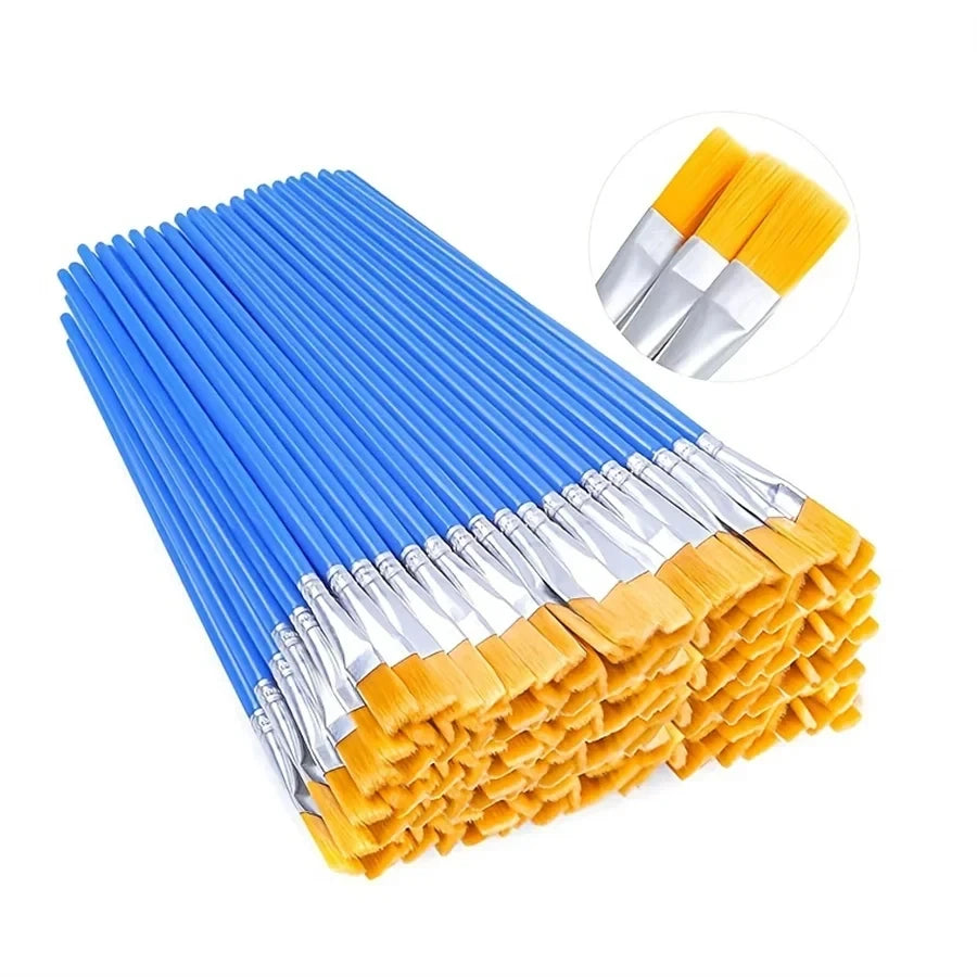 50Pcs Painting Brushes Set Art Round Flat Hair Nylon Hair Paint Brush for Oil Acrylic Watercolor Kids/Artists/Beginners/Student Main image