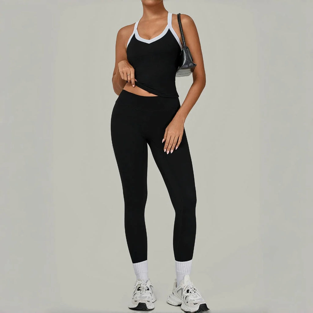 2PCS Women's Yoga Set High Waist Peach Hip Removable Padding Sports Bra Pants Fitness Suit Running Workout Gym Leggings Yoga Set