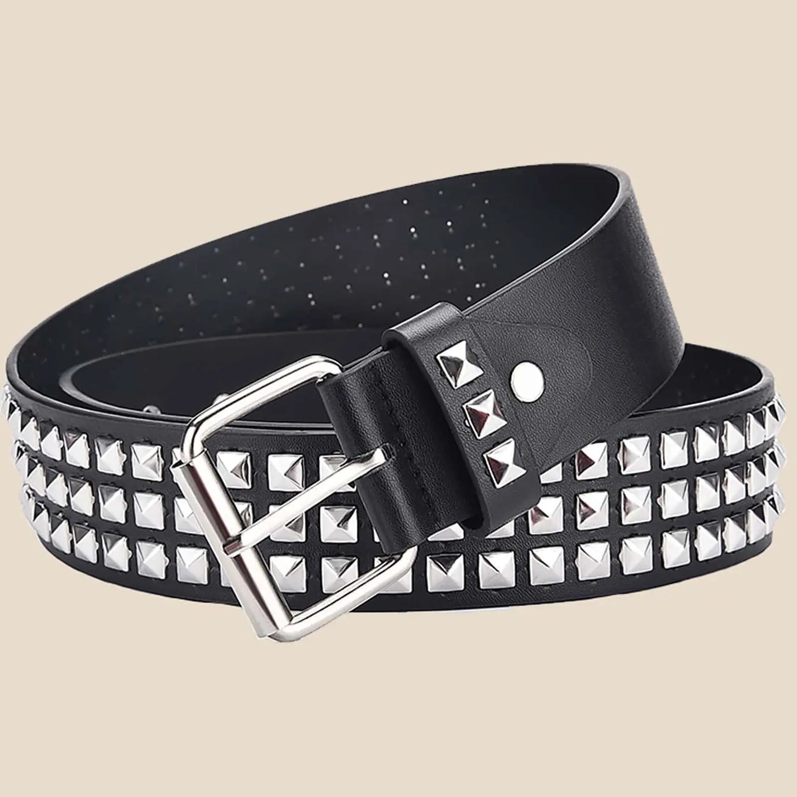 Fashion New Square Bead Rivet Belt Metal Pyramid Belt Men and Women Punk Hardware Jeans Belt Y2K Belt Designer Belt Women's Belt Main image