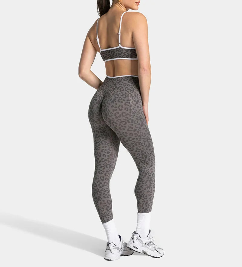 Teveo Tight-fitting Leopard-print Seamless Yoga Pants with Nude-skin High Elasticity Suitable for Fitness Running Pants