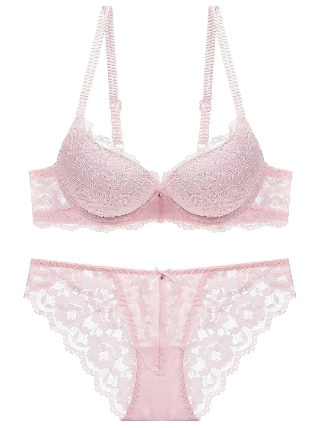 1 Set Elegant Lace Embroidery & Breathable Fabric Lingerie Set: Push-Up Bra, Drop Waist Sheer Panty - Ultimate Valentine's Day