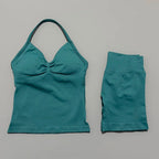 2 Pieces Sports Set Women Backless Halter Tops Fitness Tank Top High Waist Seamless High Stretch Shorts Gym Workout Sets