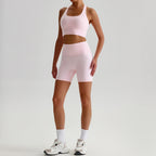 Buttery Soft Nylon Yoga Set Crisscross Back Sports Bra High Waist Biker Shorts 2 Piece Gym Set Workout Outfit Women Activewear
