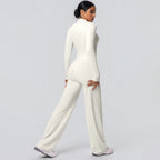 2pieces Quick Drying Sports Fitness Clothing Yoga Set Women Yoga Zipper Long Dleeves High Waisted Breathable Wide Leg Pants Set