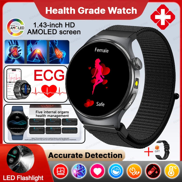 New Accurate ECG Smart Watch Blood Lipids Five Viscera Health Check Body Temperature BT Call Sports Smart Watches For Men 2026