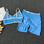 Peach Buttock Yoga Suit Women Gym Seamless Suspender Gathering Bra High Waist Hip Lifting Belly Tightening Shorts Fitness Set