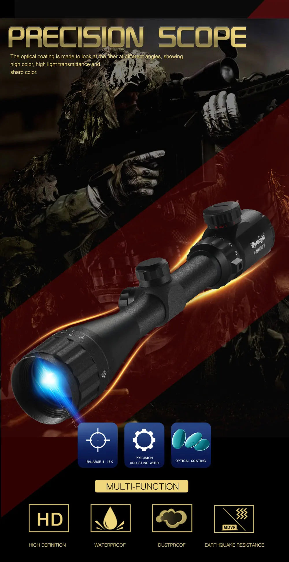 4-16X40 AOEG Scopes Red and Green Illuminated Hunting Scopes Tactical Optical Scope Airsoft Sight