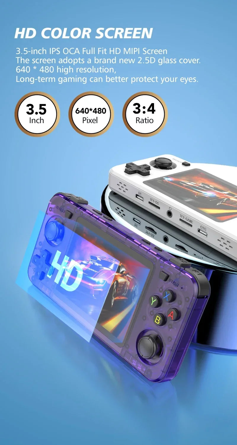BOYHOM Green R36H Retro Video Game Console 3.5‘’ IPS Screen RK3326 3000 mAh Open Linux System Portable Player 64GB 128GB