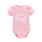 Pregnancy Reveals Hello Daddy I Can't Wait to Meet You Newborn Baby Girl Short Sleeves Jumpsuit Soft Cotton Bodysuit Romper