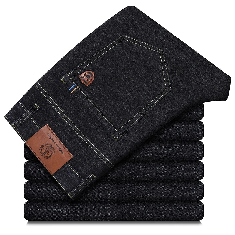 Wthinlee New Business Men's Jeans Casual Straight Stretch Fashion Classic Blue Black Work Pant Denim Trousers Male  Clothing