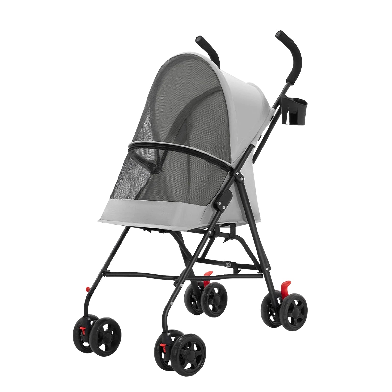 Animals stroller for small dogs and cats, foldable, with cup holder, 4 wheels, breathable mesh, large capacity, gray/blue/pink/black Main image