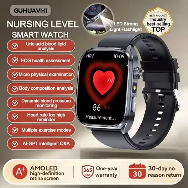 New Health Watch Uric Acid Blood Pressure Blood oxygen Body Analysis Body Fat SmartWatch ECG+PPG Bluetooth call Clock Women Men