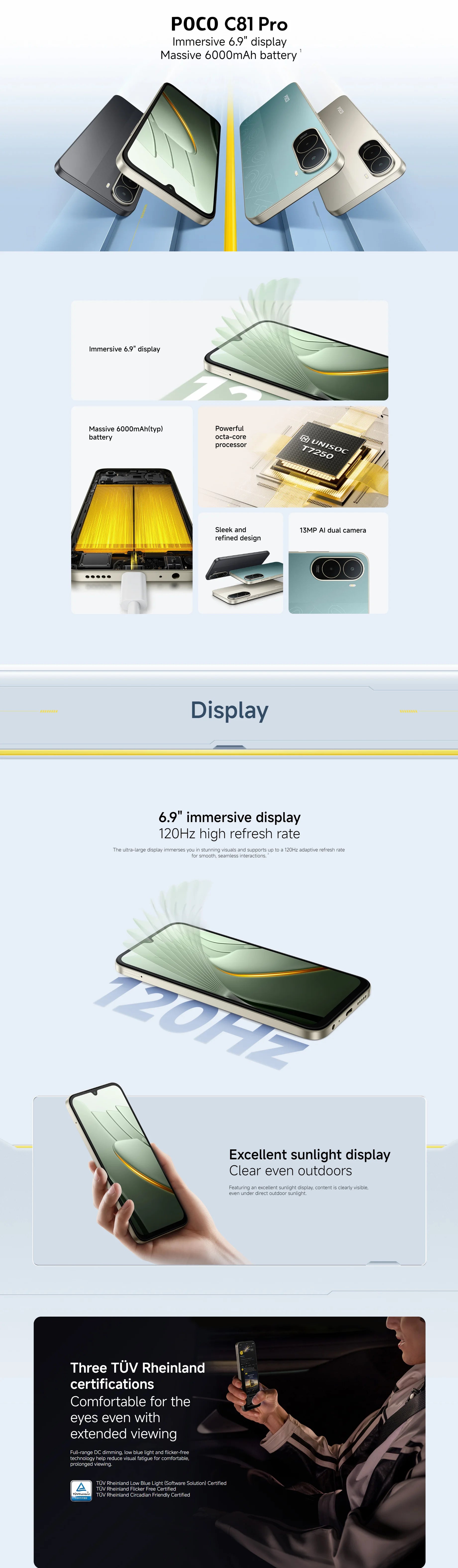 Global Version POCO C81 Pro Smartphone 6000mAh(typ) Battery 15W Charge 6.9" 120Hz LCD Display 13MP Camera NFC POCO Cellphone