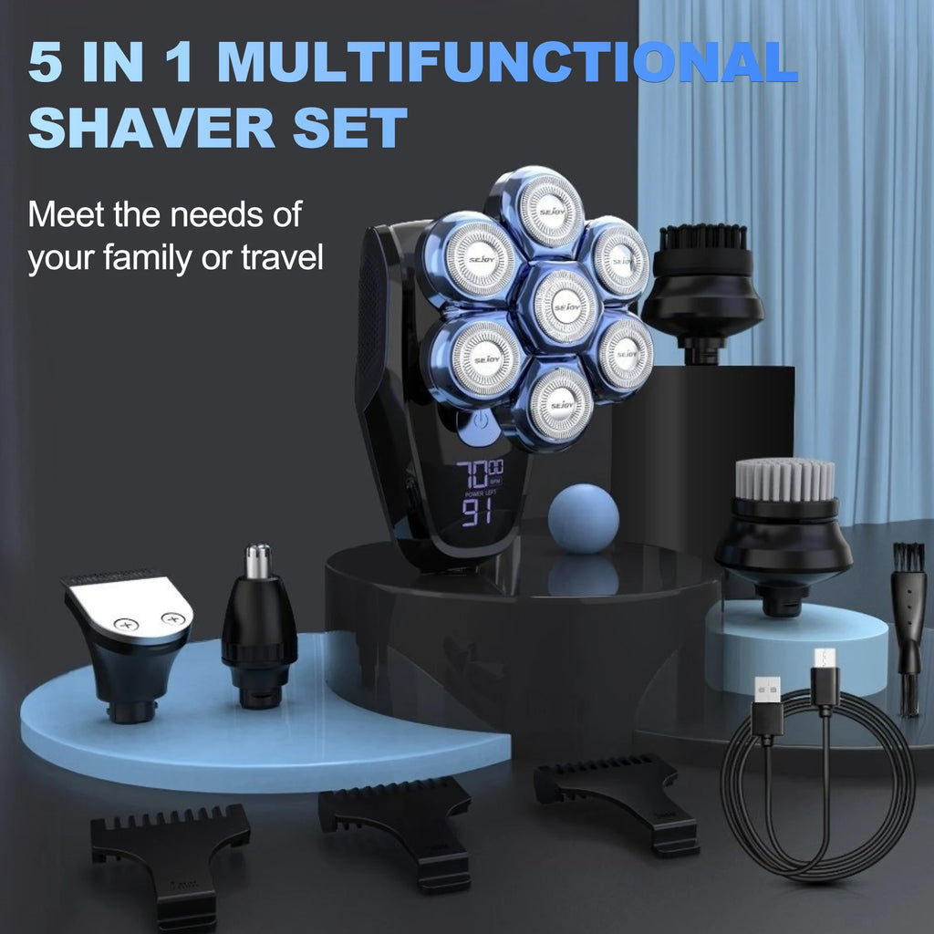 Sejoy 6-in-1 7D Head Shavers for Bald Men Electric Razor with Nose Hair Trimmer Waterproof Multifunctional Men Grooming Kit