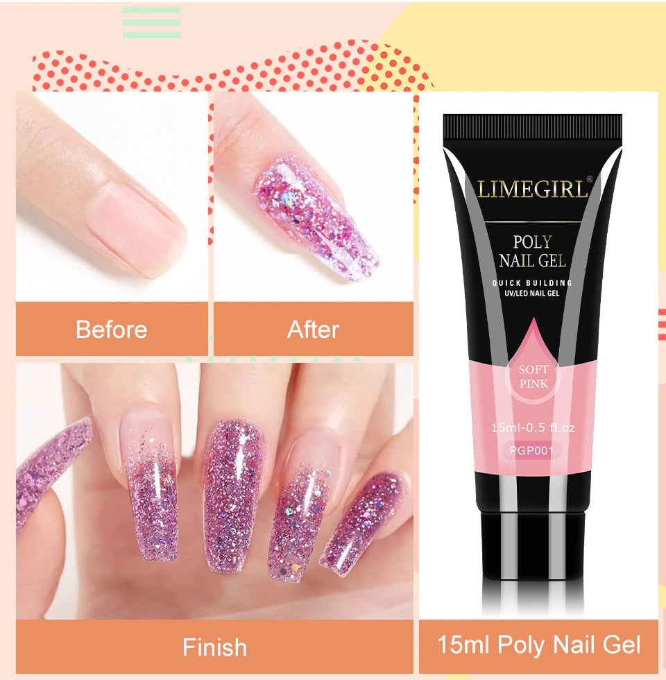 limegirl 15ml Extension Nail Gel Set 6W LED Lamp Full Manicure Set Finger Extend Mold Nail Kit All For Quick Extension Tool Kit