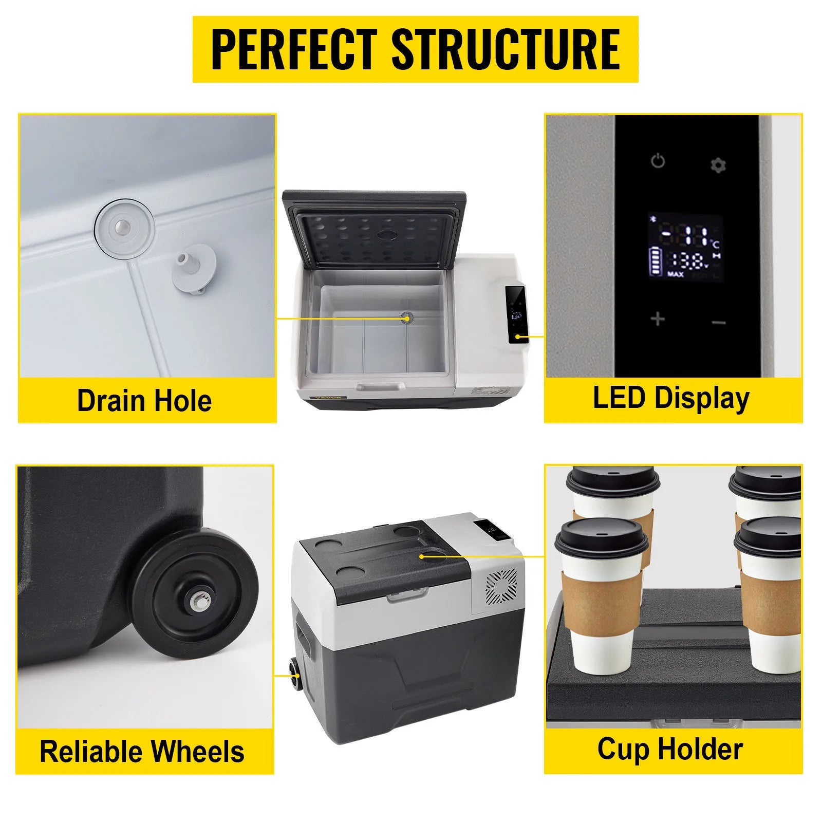 Sihao 15L-55L Portable Compressor Fridge Freezer, Mini Cooler for Outdoor Camping BBQ Picnic, Car Vehicle Refrigerator Cooler for Travel Road Trip, Electric Compressor Fridge Freezer Mini Cooler Box