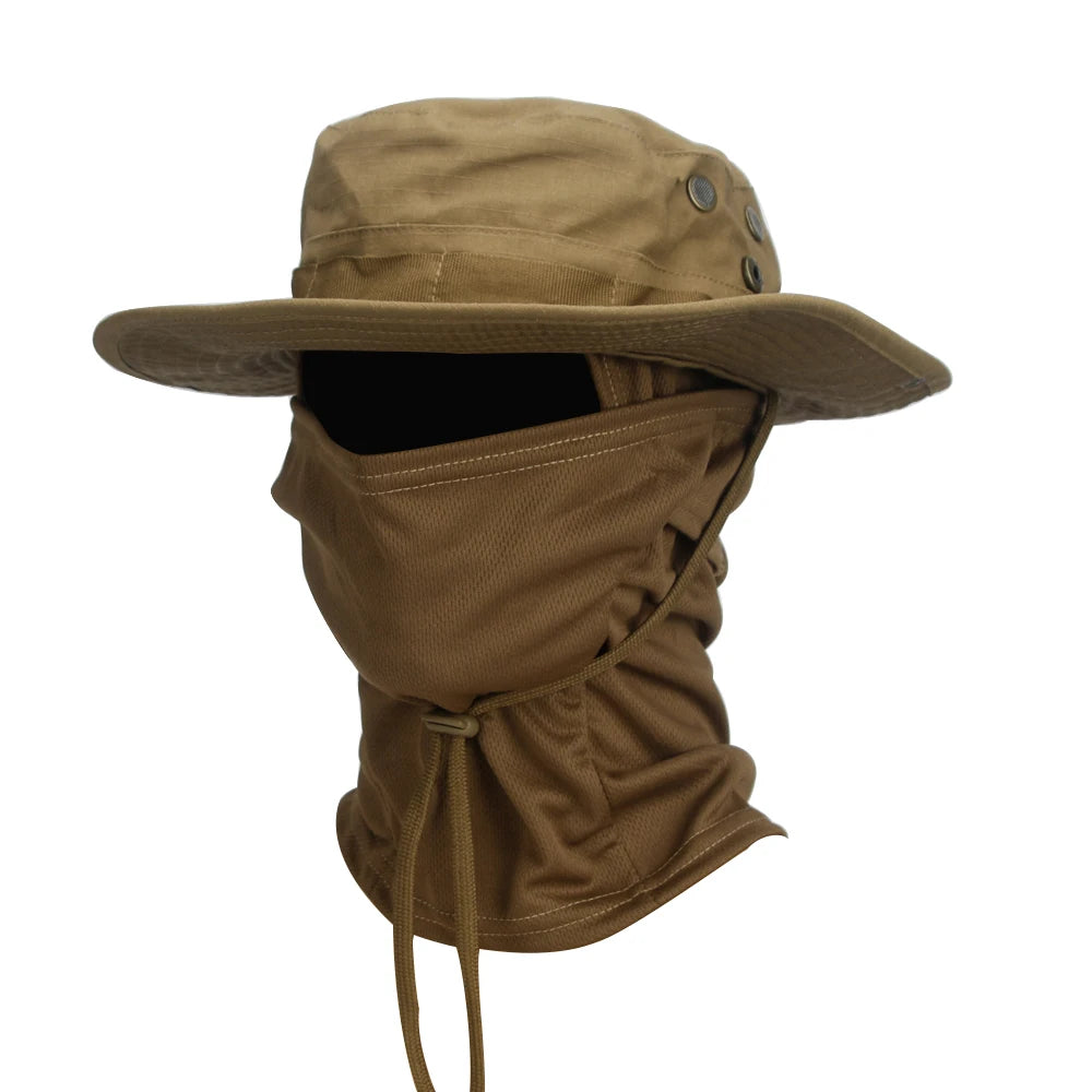 2Pcs/Set Men's Sun Protection Wide Brim Hat With Balaclava Mix Set Breathable Hunting Hat Outdoor Camping Hiking Fishing Cap