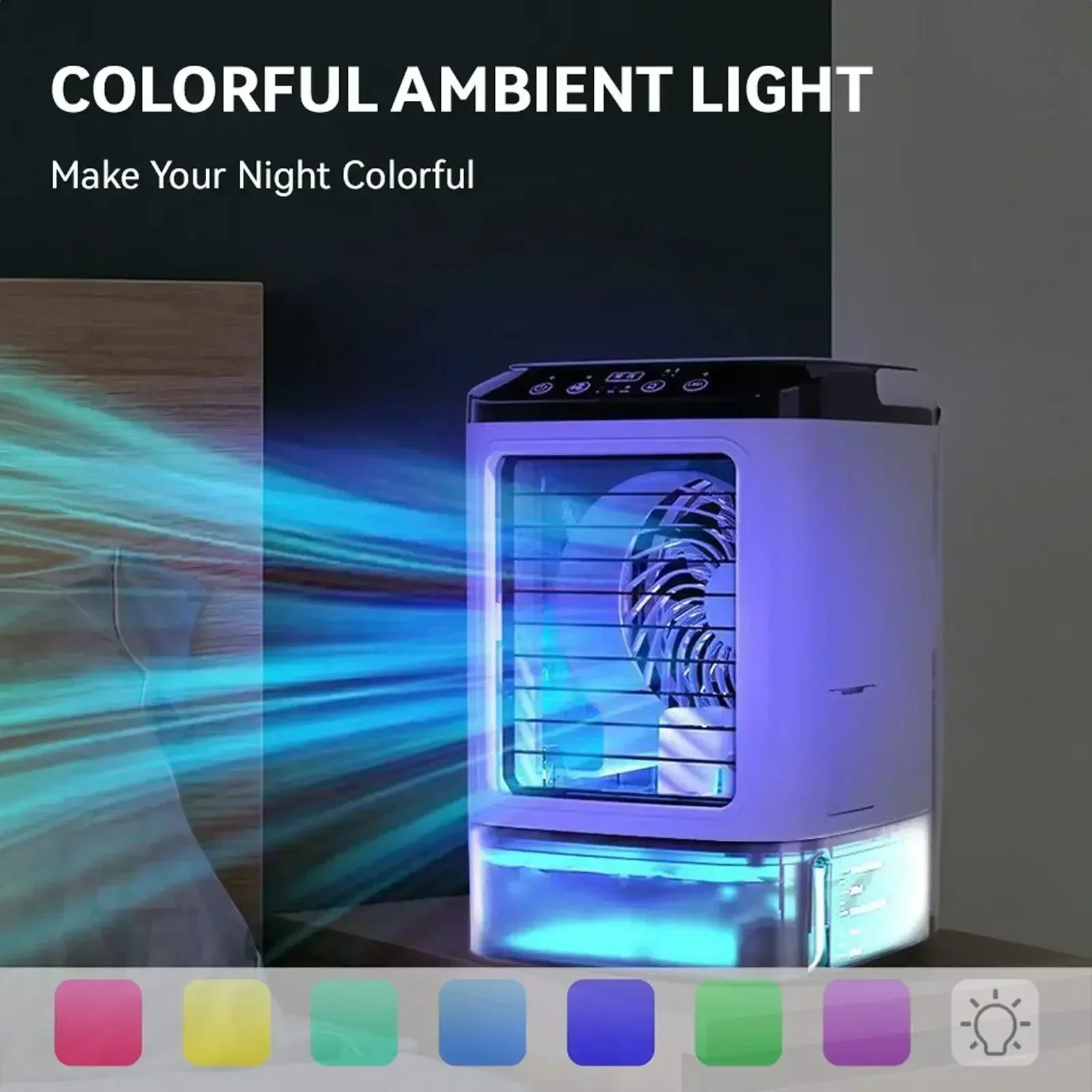 Compact Air Conditioning 3-Speed Personal Air Cooler 900ml Water Tank 7-Color Mood Light For Bedroom Desk Office Secondary image
