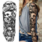 1 Sheet Full Arm Compass Zeus Skull Tiger Lion Flower Temporary Tattoos Sleeve For Men Women Adults Fake Temp Sticker Tattoo