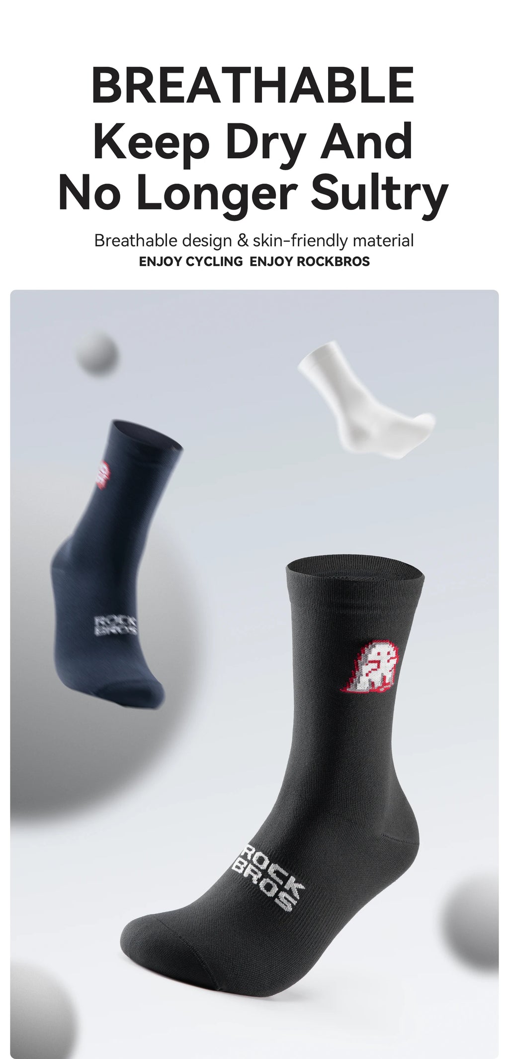 ROCKBROS Cycling Socks Breathable Sweat-wicking High Elastic Soft Knee-high Socks Men Women Outdoor Sports Jogging Cycling Socks