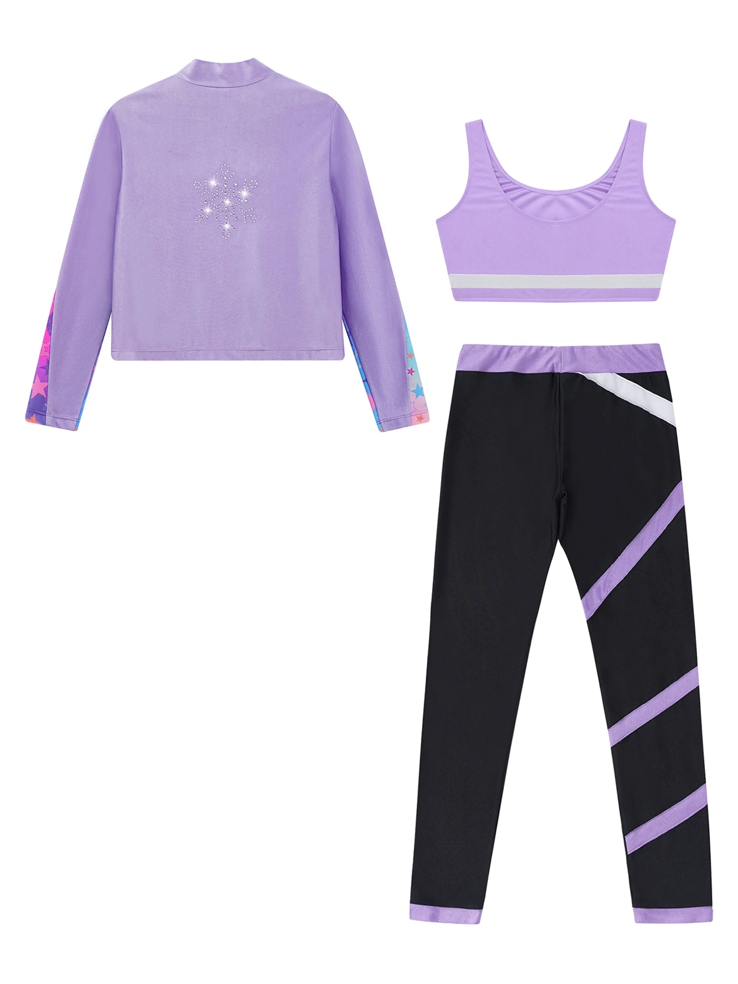 3Pcs Kids Girls Skating Athletic Fitness Workout Tracksuit Sleeveless Vest Top +Pants with Long Sleeve Zipper Sweatshirt Gym Set