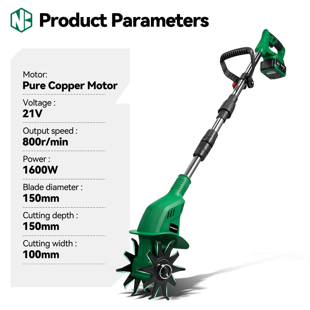 NewBeny Electric Garden Tiller Cultivator Scarifier Foldable Rototiller Soil Loosener Garden Tool